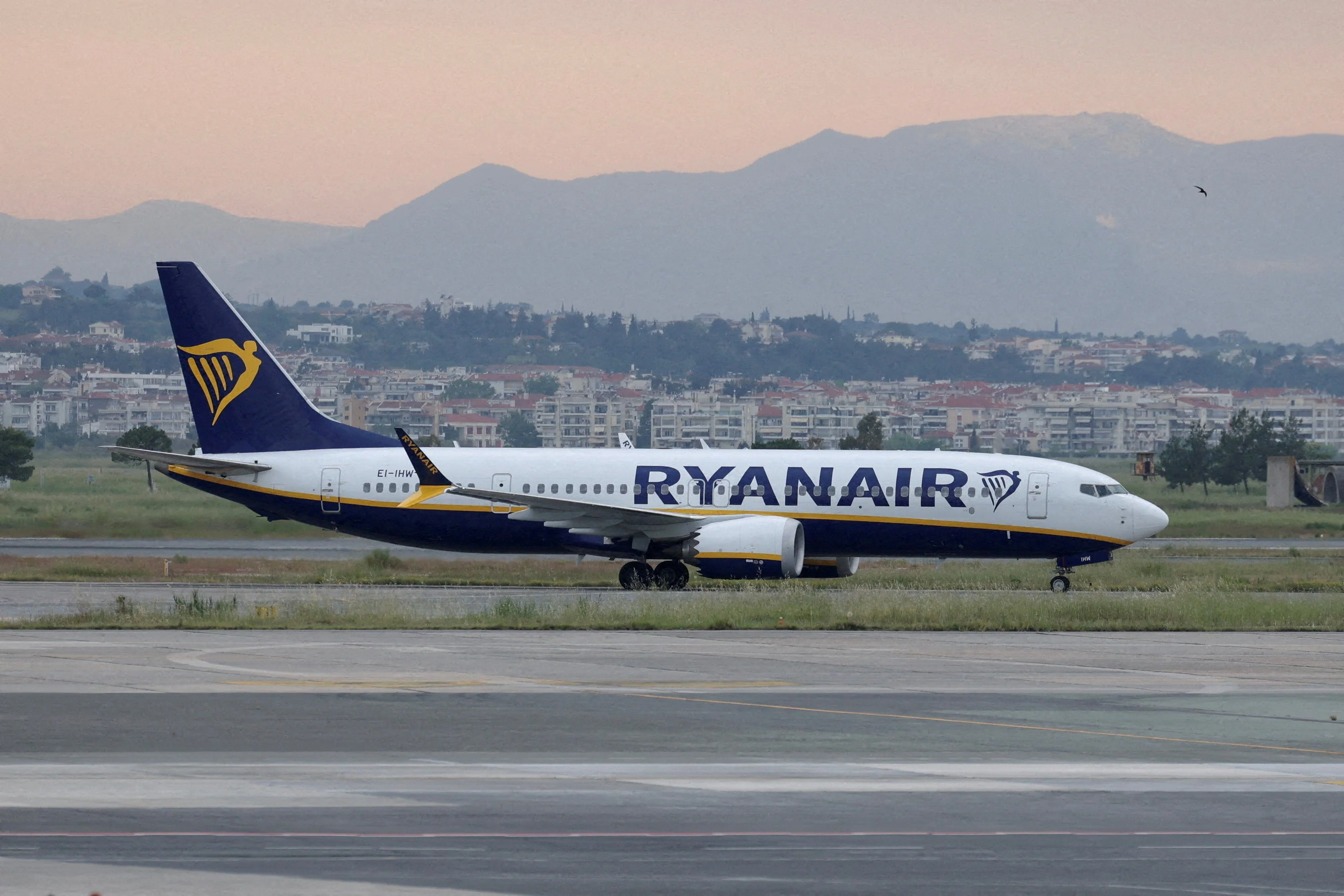 A Ryanair plane on the tarmac at Makedonia airport in Thessaloniki, Greece, in May