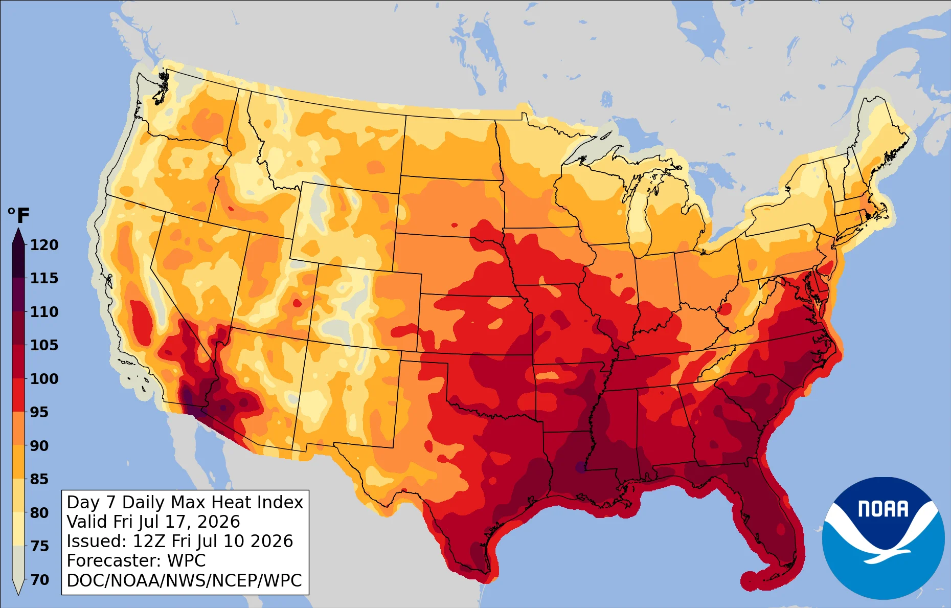 A heat index map shows which areas are expected to see triple-digit heat next week