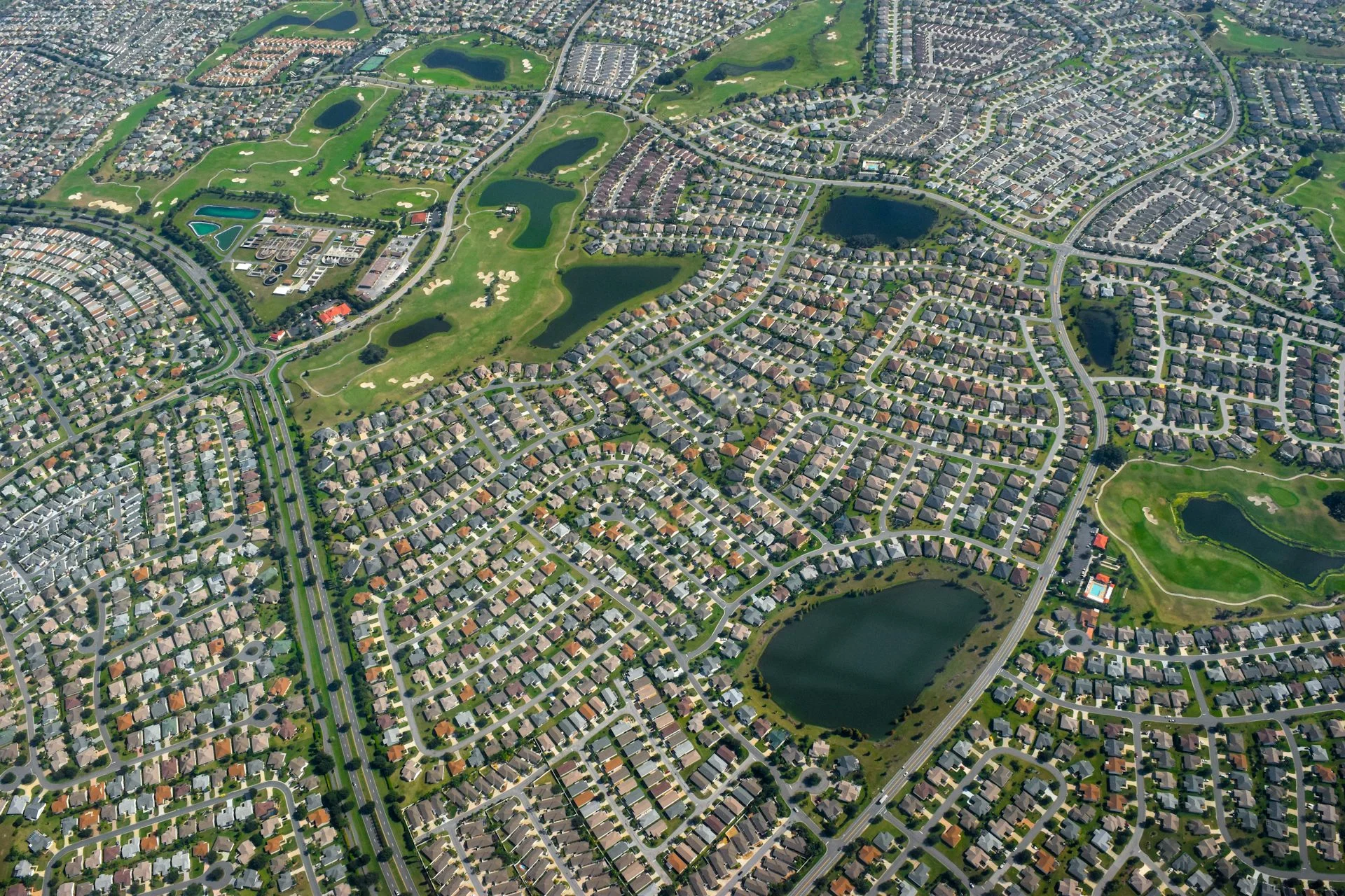 aerial photo of homes and golf courses in The Villages, Florida