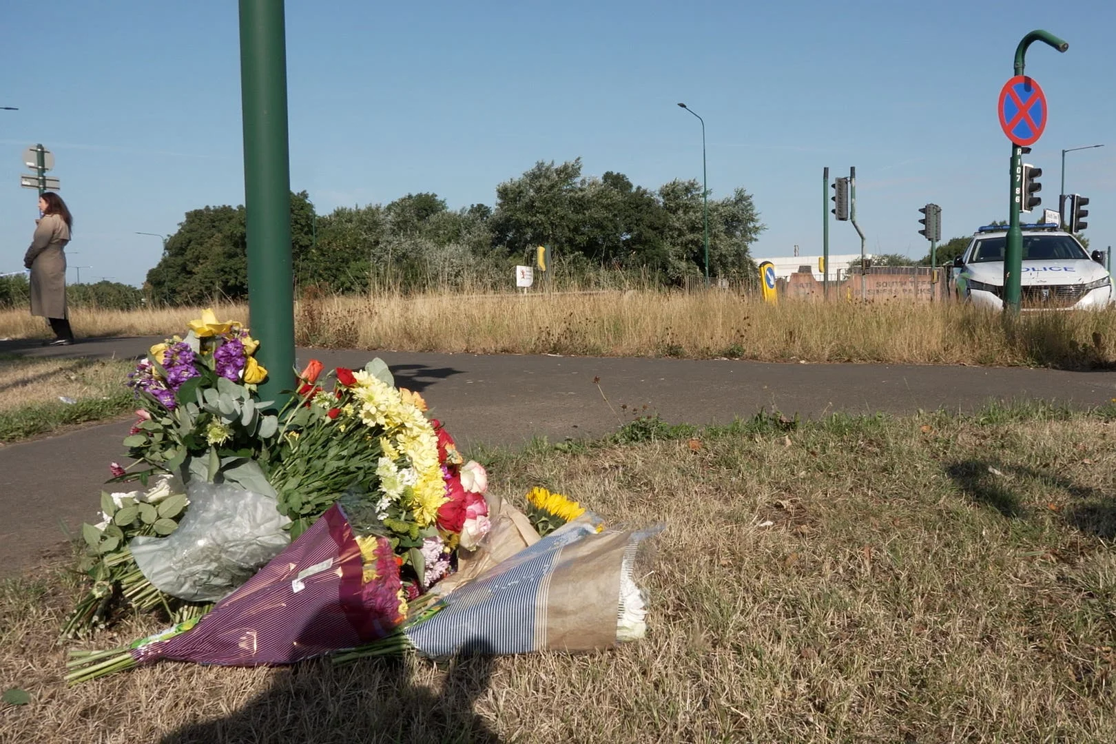 Flowers left near to the scene on the A66 in South Bank, near Middlesbrough
