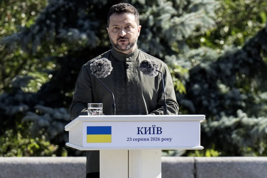 Ukrainian President Volodymyr Zelensky in Kyiv, Ukraine on Sunday. Photo: EPA