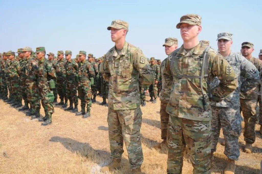 US and Cambodian troops at the opening of Angkor Sentinel 2016 in Kampong Speu province. Photo: US Army