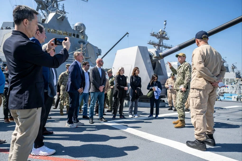 Admiral Samuel J. Paparo, commander of US Indo-Pacific Command (second from right), briefs senior American officials at the US naval base in Yokosuka, Japan, on October 9. Photo: Handout