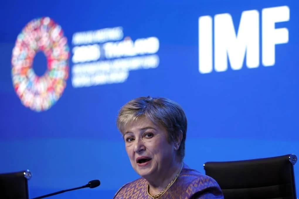 IMF Managing Director Kristalina Georgieva speaks at a press briefing during the IMF and World Bank Annual Meetings in Bangkok, Thailand, on Wednesday. Photo: EPA